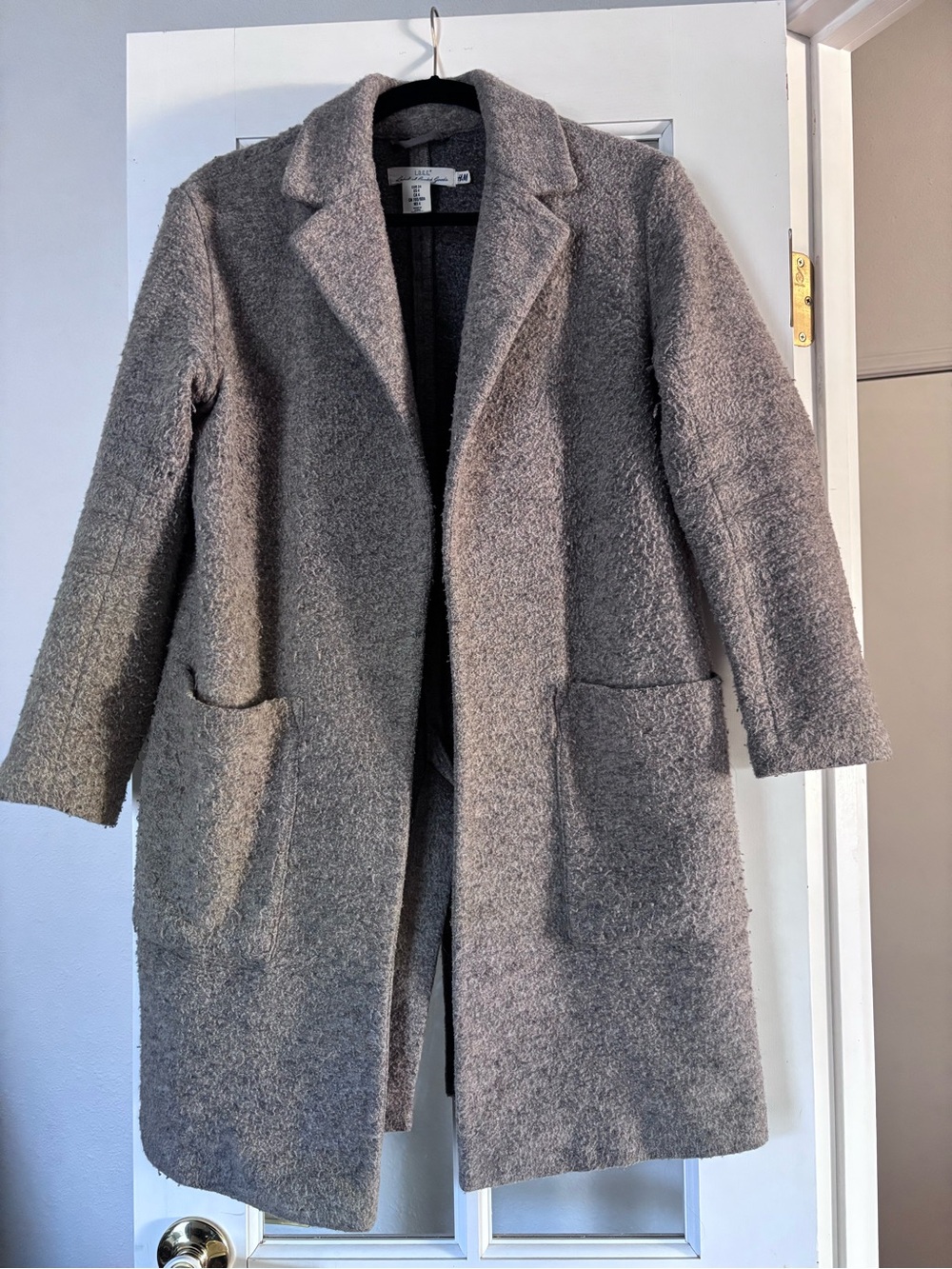 H&M Gray Textured Long Trench Coat